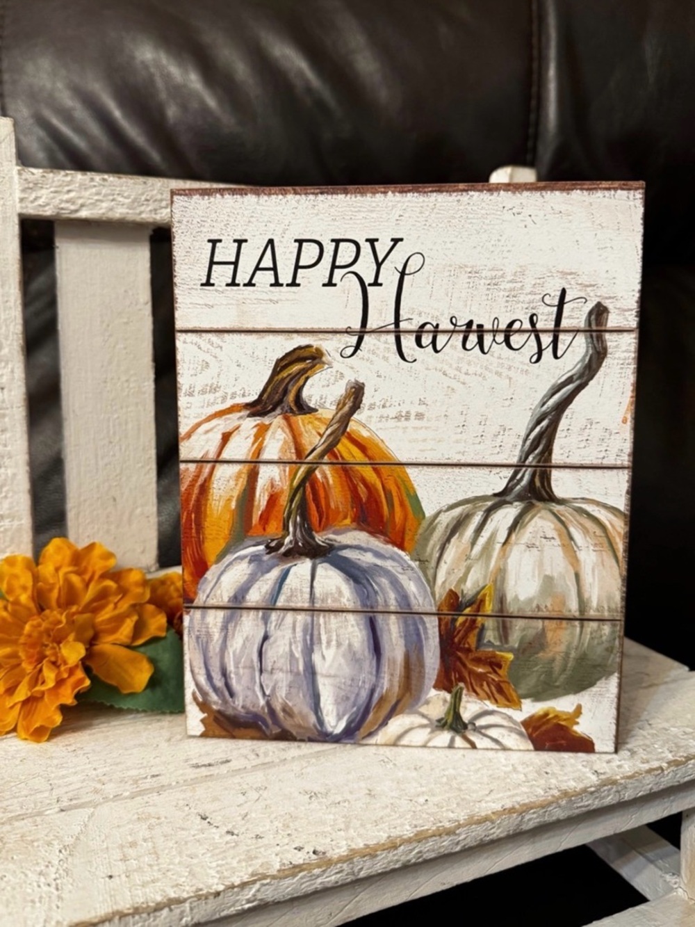 Happy Harvest Pumpkin Wood Sign - Fall Decor